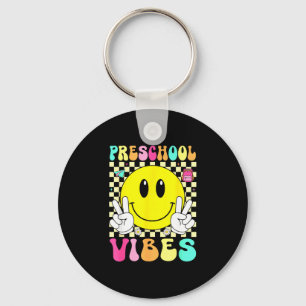 Preschool vibes retro smile face back to school key ring