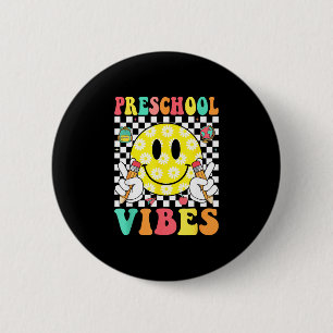 Preschool vibes retro smile face teacher kids back 6 cm round badge