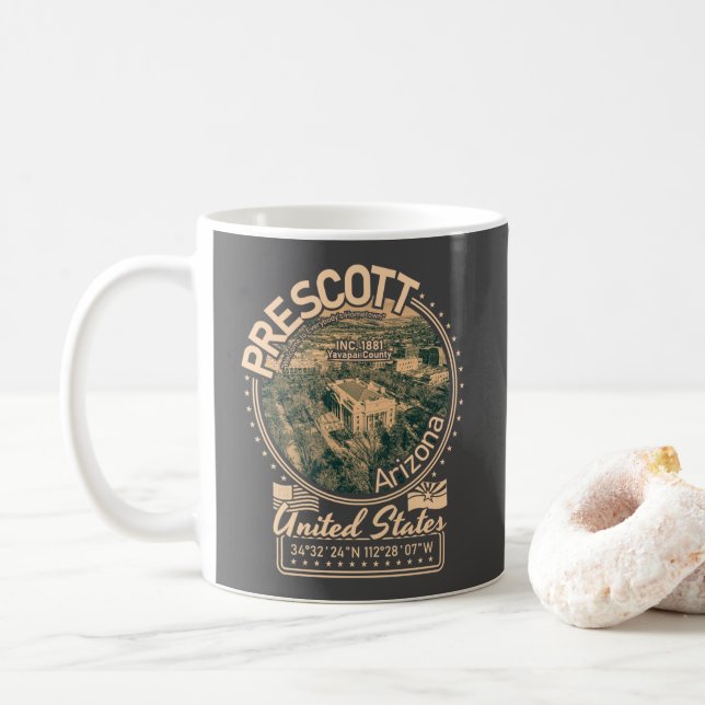 PRESCOTT ARIZONA - PRESCOTT COURTHOUSE SQUARE COFFEE MUG (With Donut)
