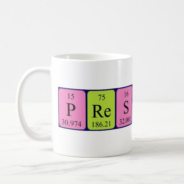 Prescott periodic table name mug (Left)