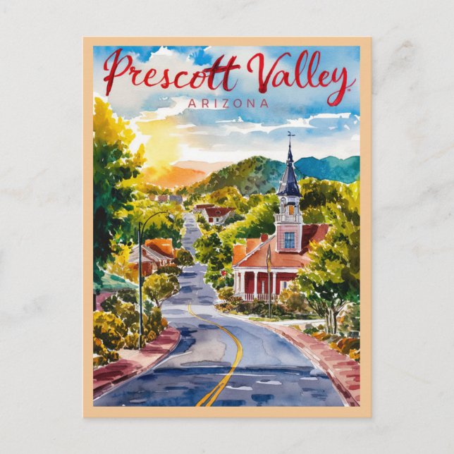 Prescott Valley, Arizona  Watercolor Painting Postcard (Front)