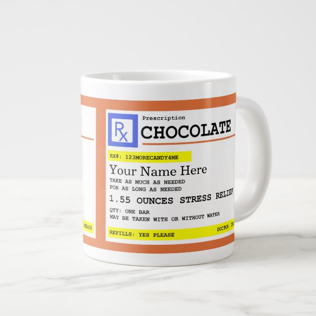 Prescription Chocolate Customisable Name    Large Coffee Mug (Front Right)