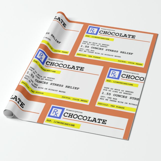 Prescription Chocolate Pattern Humourous Wrapping Paper (Unrolled)