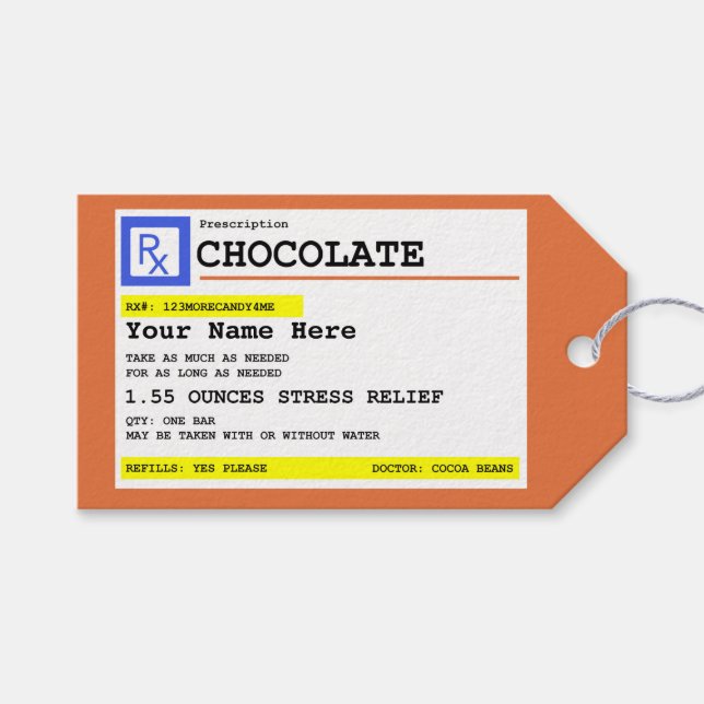 Prescription Chocolate Personalised    Gift Tags (Front (Horizontal))