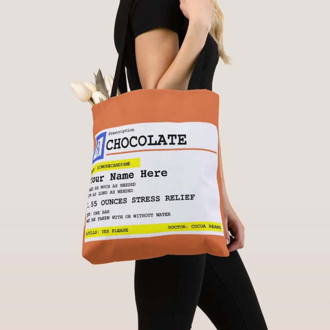 Prescription Chocolate Personalised Humourous  Tote Bag (Close Up)