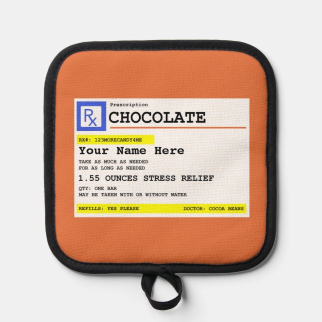 Prescription Chocolate Personalised    Pot Holder (Front)