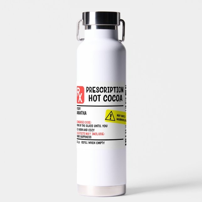 Prescription Cocoa Personalised Custom Funny  Water Bottle (Front)
