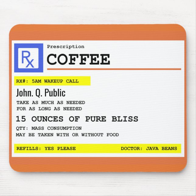 Prescription Coffee Personalised Name Mouse Mat (Front)