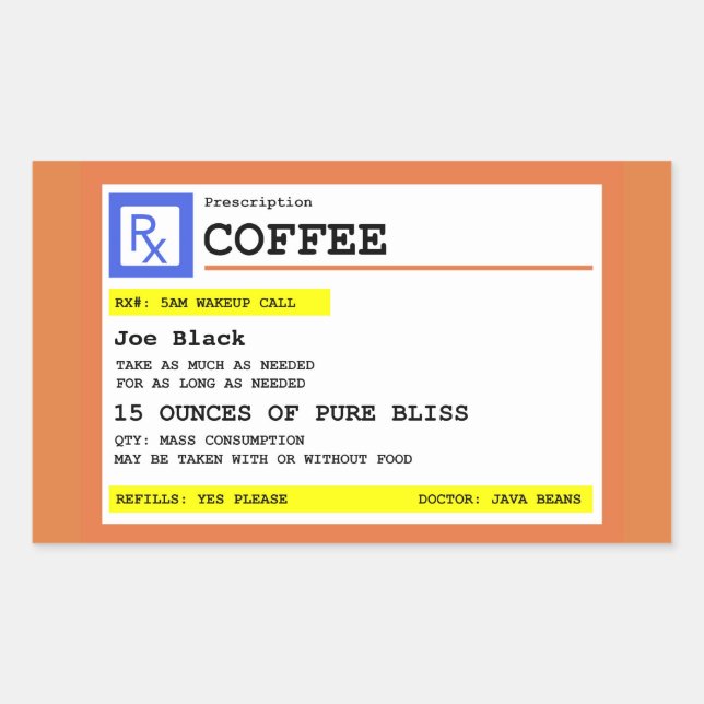 Prescription Coffee Rectanglular Personalised Rectangular Sticker (Front)
