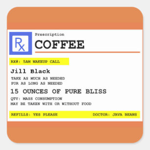 Prescription Coffee Square Personalised Square Sticker