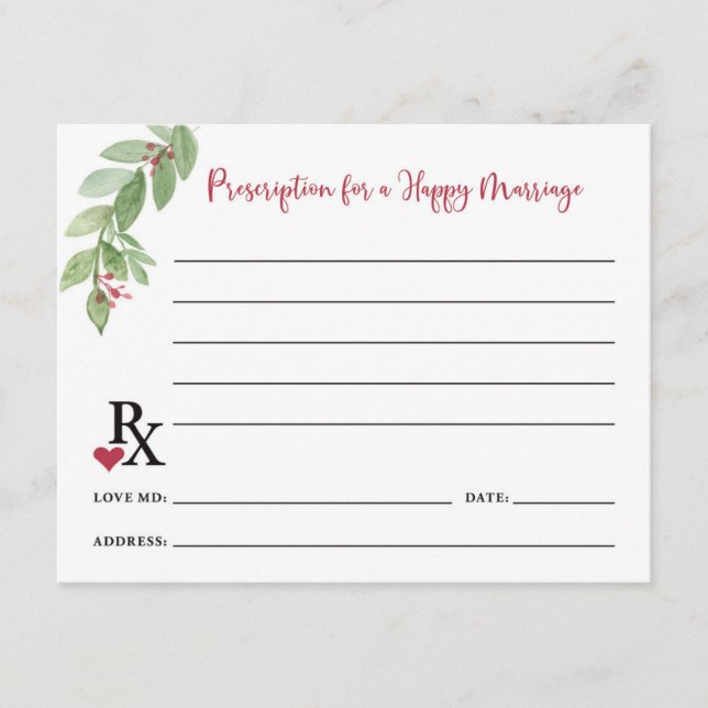 Prescription for a Happy Marriage Advice Card (Front)
