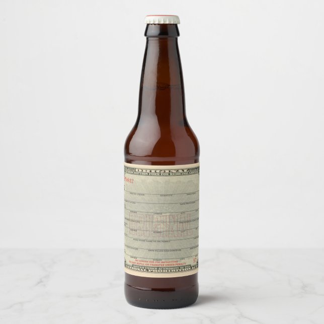 Prescription for Medical Liquor. Prohibition. Beer Bottle Label (Front)
