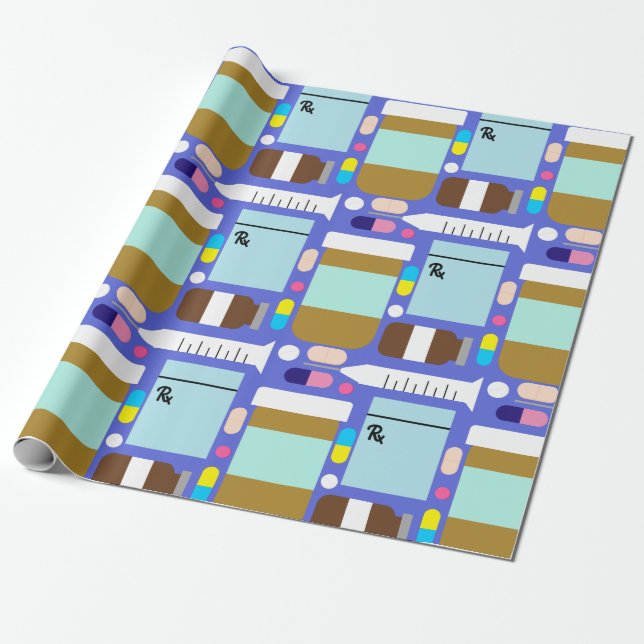 Prescription Medication Medical Collage Wrapping Paper (Unrolled)