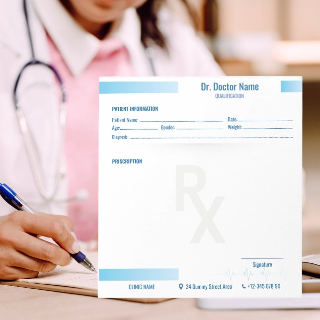 Prescription Pad Notepad – Editable Rx for Doctors (Medical Doctor Notepad in Blue Clean & Minimal Style)