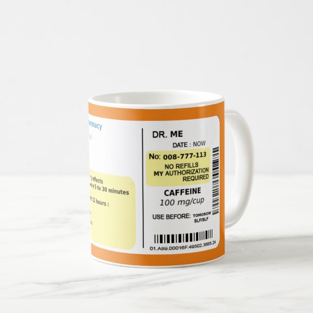 Prescription Personalised Coffee Mug (Front Right)
