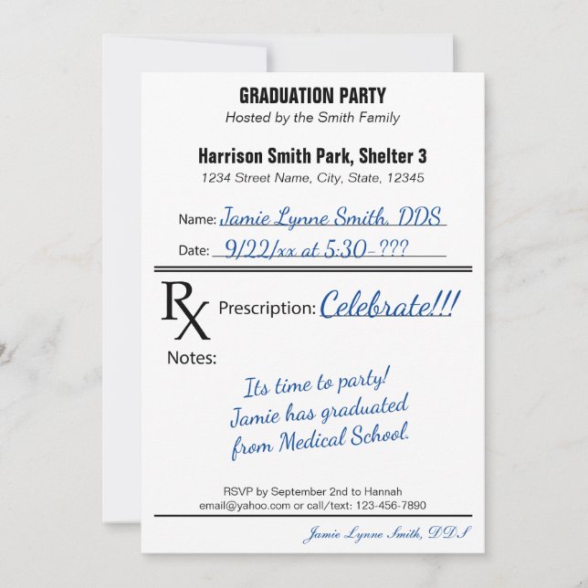 Prescription RX Medical Doctor Nurse Graduation Invitation (Front)