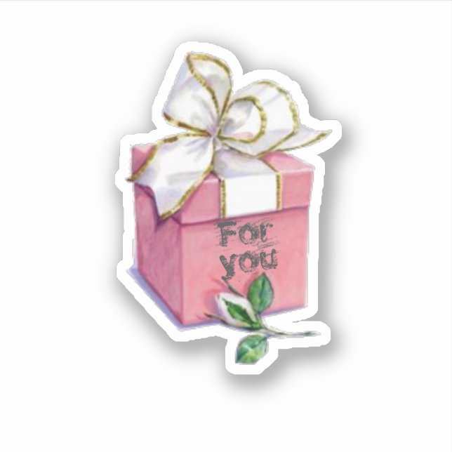 Present and rose Cut Vinyl Sticker (Front)