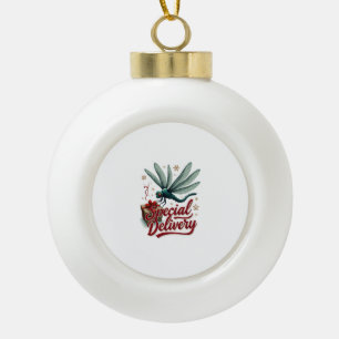 Present Delivery Dragonfly Ceramic Ball Christmas Ornament