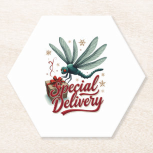 Present Delivery Dragonfly Paper Coaster