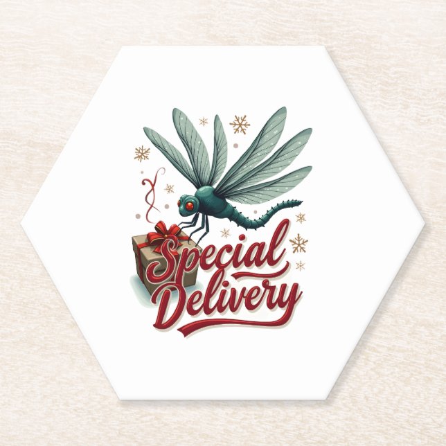 Present Delivery Dragonfly Paper Coaster (Front)