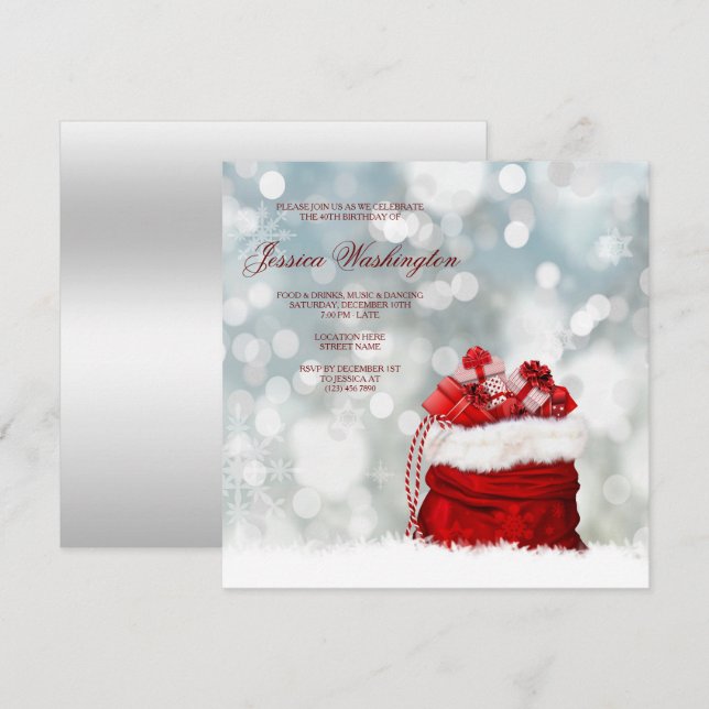 Present Filled Santa Sack Christmas Birthday Invitation (Front/Back)