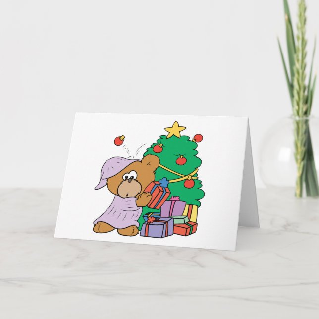Present Peeking Christmas Bear Holiday Card (Front)