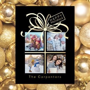 Present Photo Gold Black Christmas Holiday Card
