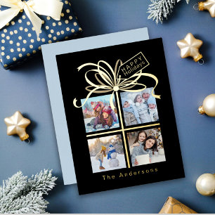 Present Photo Gold Black Christmas Holiday Card