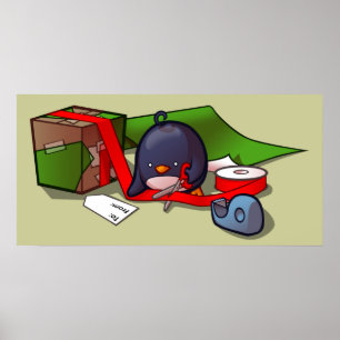 Present-Wrapping Penguin Poster