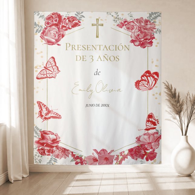 Presentación 3 años Backdrop Butterflys Red Tapestry (Creator Uploaded)