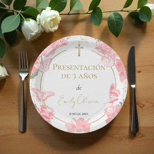 Presentación 3 años Paper Plates Butterflys Pink