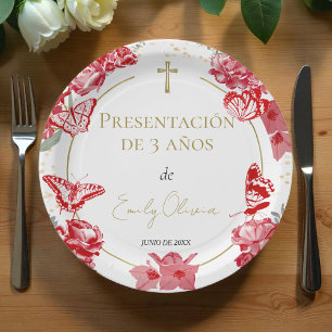 Presentación 3 años Paper Plates Butterflys Red