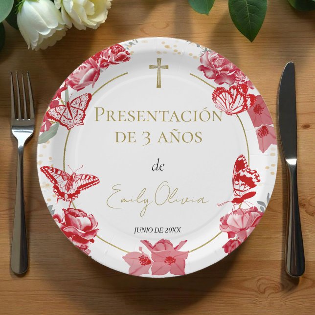 Presentación 3 años Paper Plates Butterflys Red (Creator Uploaded)