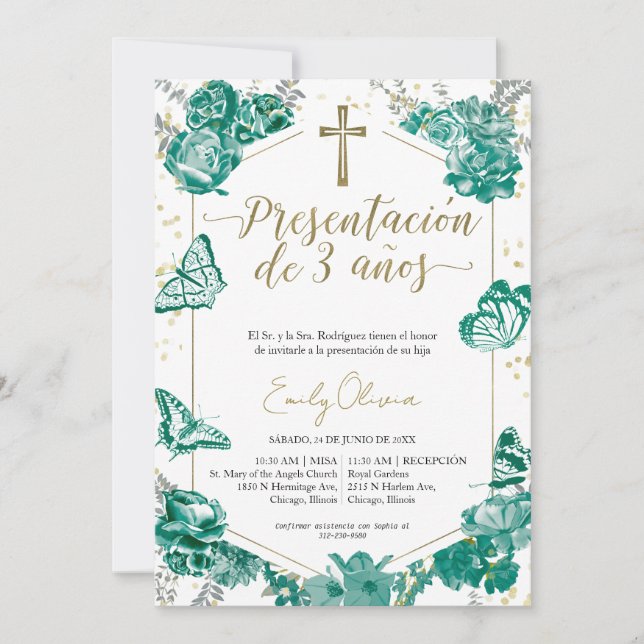 Presentación 3 años Photo Invitation Butterfly (Front)