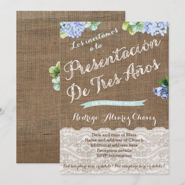 Presentación de Tres Años, de niño Invitation (Front/Back)