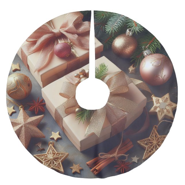 Presents and Christmas ornaments Brushed Polyester Tree Skirt (Front)