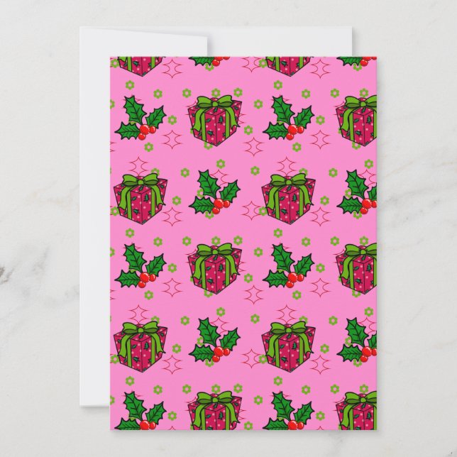 Presents and Holly_pink Holiday Card (Front)