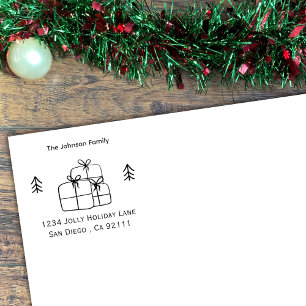 Presents and PIne Trees DOodle Wood Art Stamp