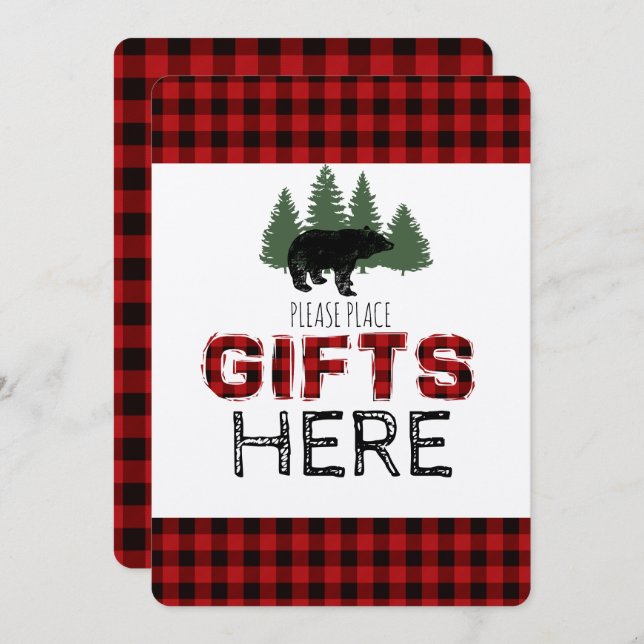 Presents Table Sign - Lumberjack Party Invitation (Front/Back)