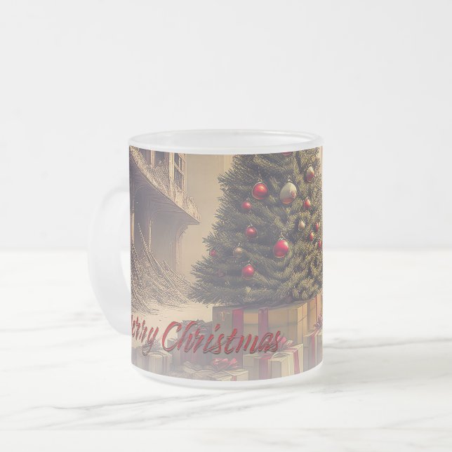 Presents Under a Tree in a Toxic Apocalyptic World Frosted Glass Coffee Mug (Front Left)