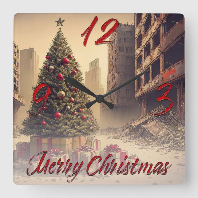Presents Under a Tree in a Toxic Apocalyptic World Square Wall Clock (Front)