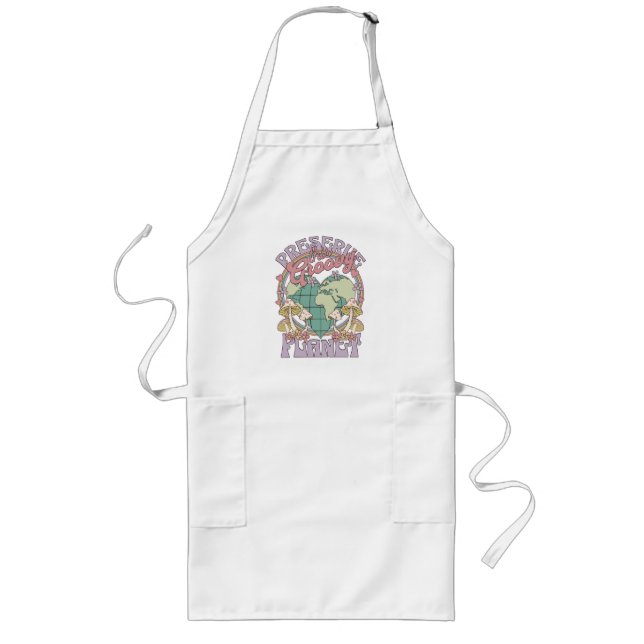 Preserve This Groovy Planet Retro Earth Mushroom Long Apron (Front)