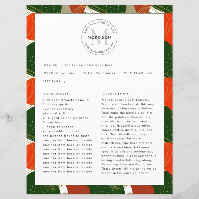 Preserving Family Recipes Christmas Recipe Sheet (Front)