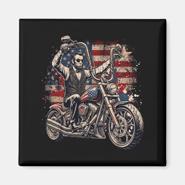 President Abraham Abe Lincoln Riding A Motorcycle Magnet (Front)