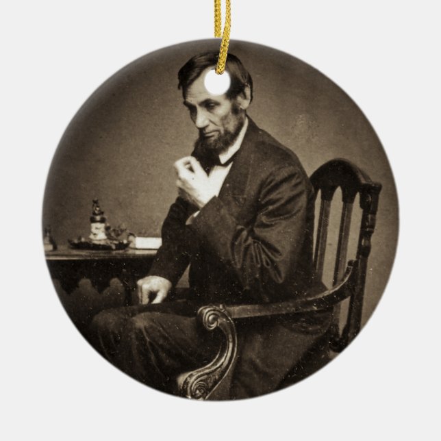 PRESIDENT ABRAHAM LINCOLN 1862 STEREOVIEW CERAMIC TREE DECORATION (Front)