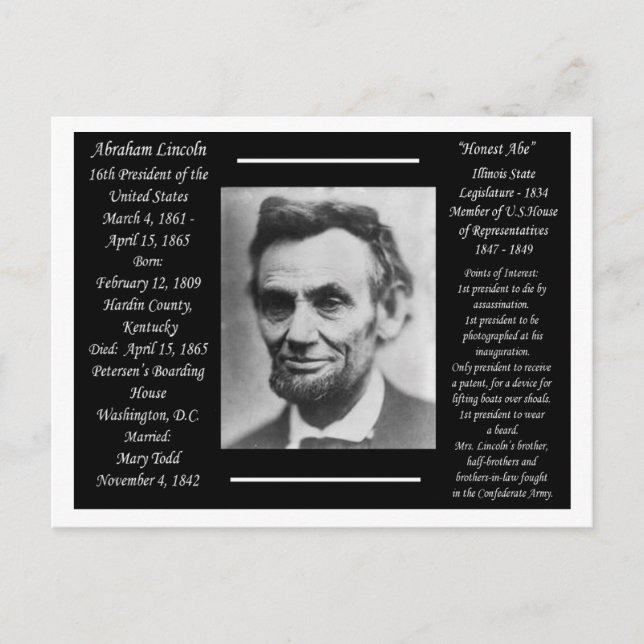 President Abraham Lincoln Postcard (Front)