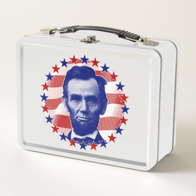 President Abraham Lincoln Stars and Stripes Metal Lunch Box (Front)