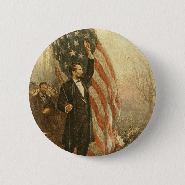 President Abraham Lincoln Under the American Flag 6 Cm Round Badge (Front)