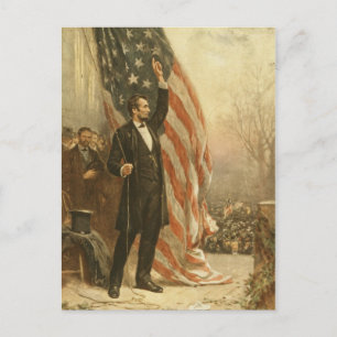 President Abraham Lincoln Under the American Flag Postcard