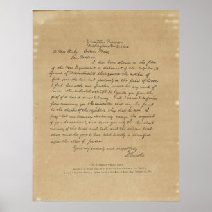 President Abraham Lincoln's Letter to Mrs. Bixby Poster